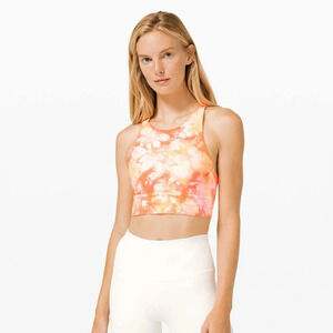 Lululemon Energy Bra High Neck Long Line Shibori Grapefruit Florid Orange